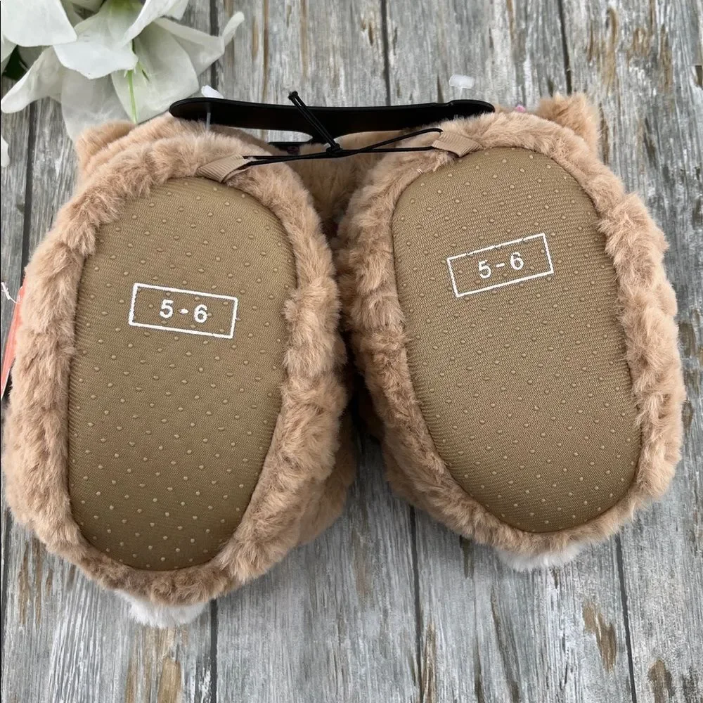 Baby Girls Plush Teddy Bear Slippers Shoes Size 5/6